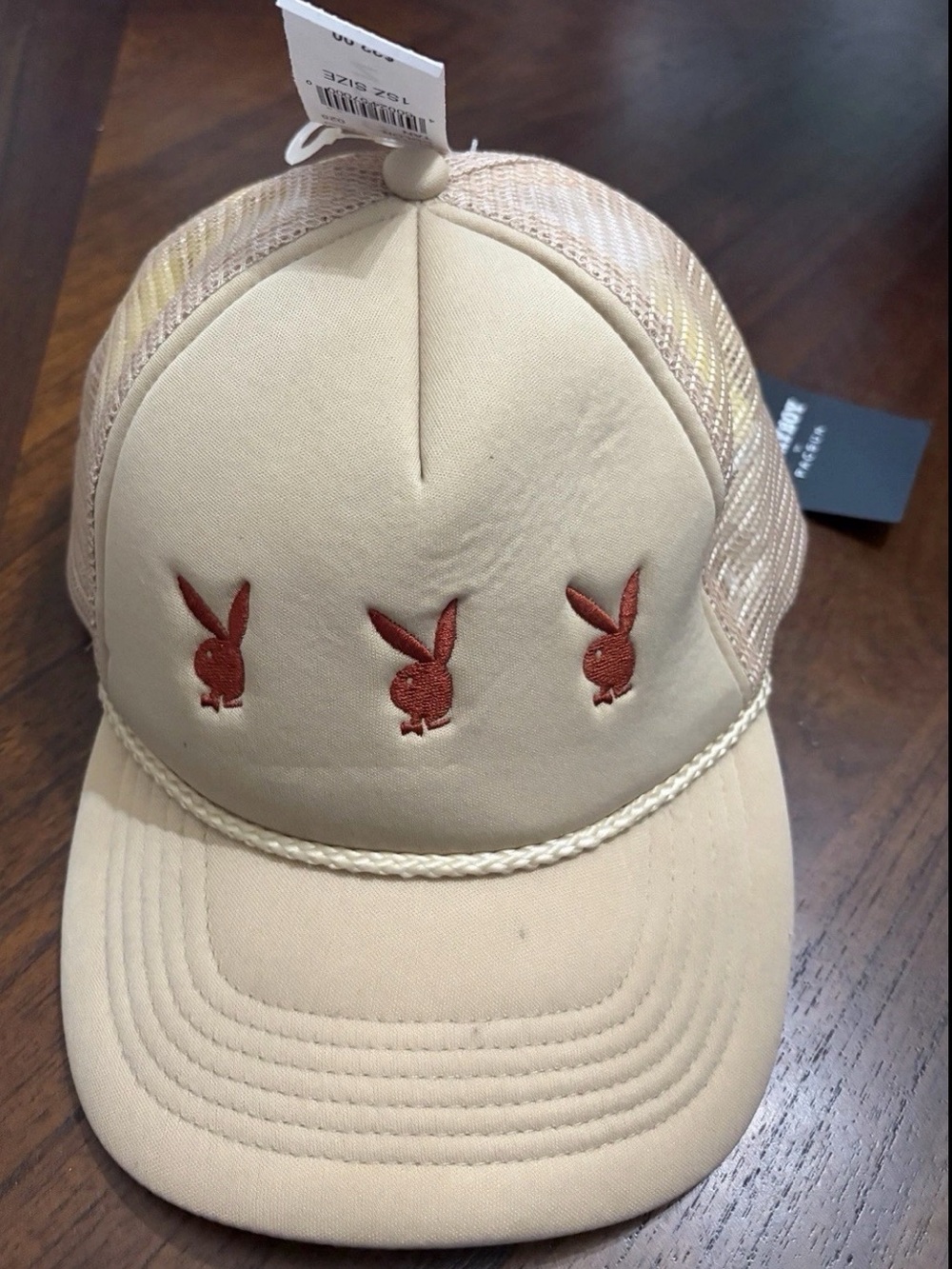 Playboy By Pacsun Tan Trucker Hat NWT Embroidered Bunny Logos